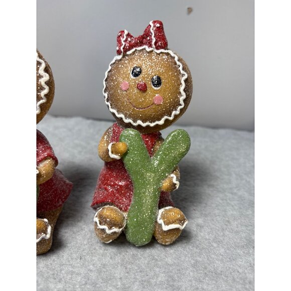 Set of 3 Gingerbread JOY Figurines Christmas Decor Holding Letters Holiday Glitt - Picture 4 of 11
